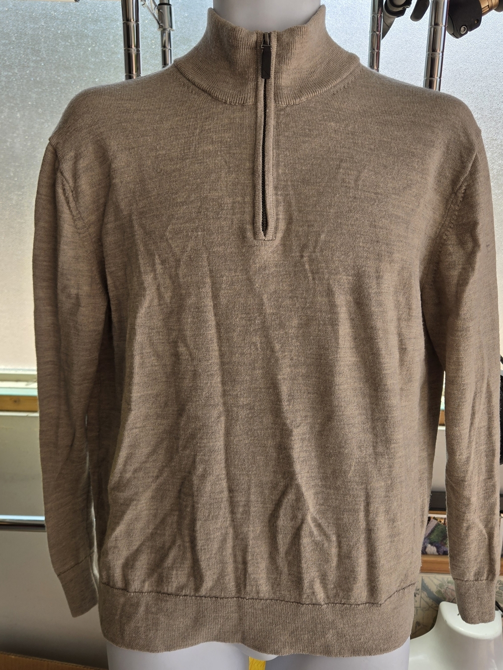 100% Merino Wool UNTUCKit Men's Zip-Up Belguardo Sweater in Light Brown